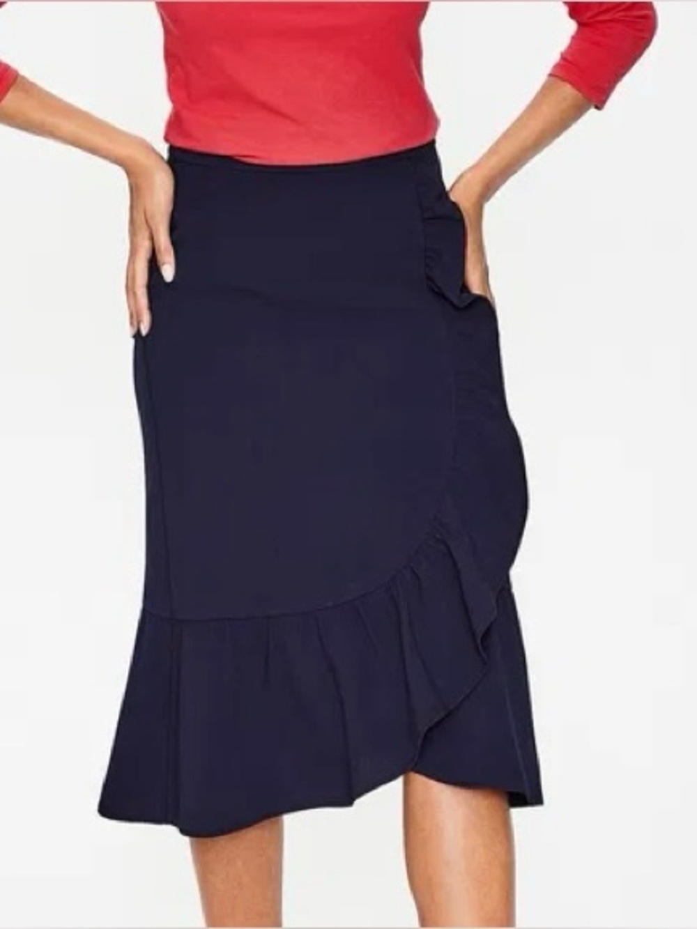 Boden Ella navy blue ruffled front skirt sz 12